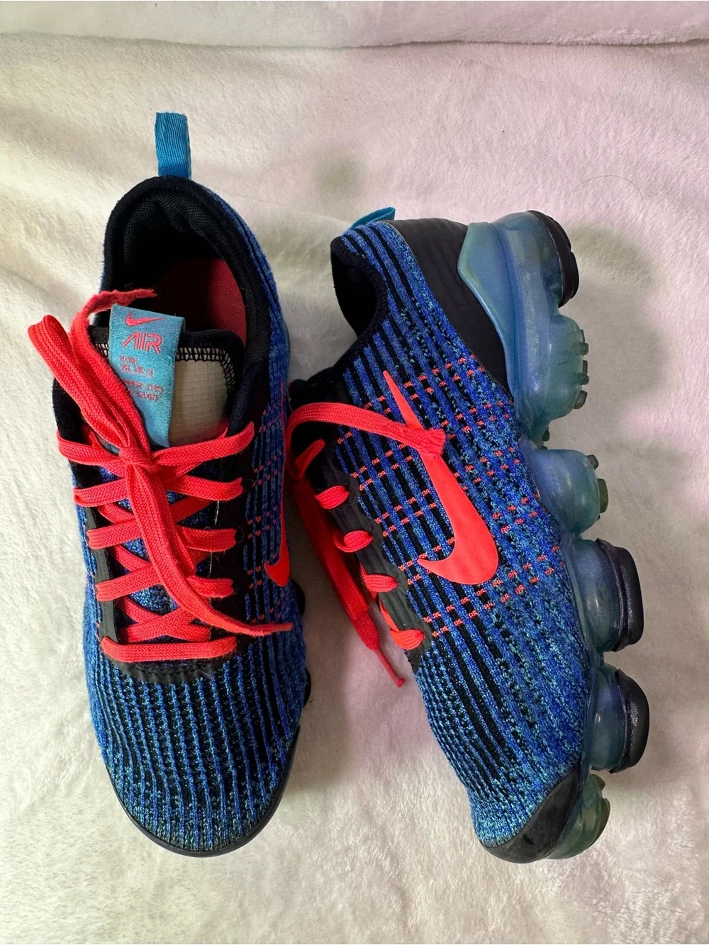 Nike Men's Blue Knit VaporMax with Orange Swoosh